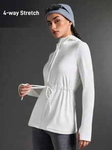 SHEIN Sports 城市户外服装舒适百搭运动休闲夹克，带抽绳和腰线，高弹力和亲肤材质，适合运动和瑜伽 - 白色 - 查看 3