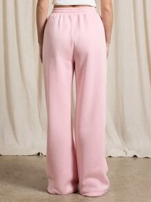 AiiRZ Casual Wide Leg Athletic Joggers With Lace Insert Detail Loungewear Sweatpants For Fall Winter Spring Athleisure Yoga Dance Workout - Pink - View 3