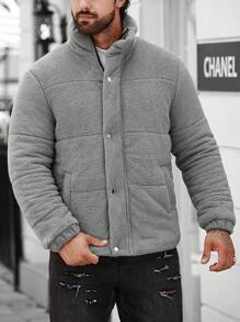 Manfinity Homme Loose Fit Snap Button Front Teddy Bear Padded Coat For Men - Light Grey - View 7