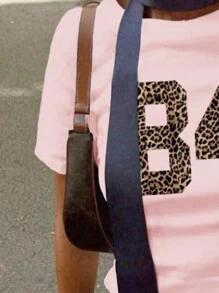 Tricou casual cu mânecă scurtă, cu imprimeu leopard, pentru adolescentă