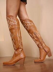 Daringsoles Women's Embroidered Thigh High Boots, Fashionable For Everyday Wear - Yellow - View 6