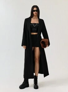 StreetHx Baddie Nigth Out Look, Long Flared Premium Quality Overcoat For Women, Ready For Holiday - Black - View 3