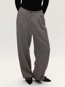 Forever 21 Quần kaki trơn màu đi làm thường ngày/công sở/phong cách quý tộc/dạo chơi thời trang/quần ống đứng dệt kim vải chéo ấm áp mùa thu đông/quần nữ mùa đông - màu nâu - Xem 5