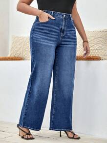 SHEIN LUNE Jeans rectos tipo novio sueltos y versátiles de talla grande