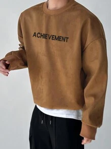 DAZY 男士休闲字母印花套头衫，秋冬 - 棕色 - 查看 4