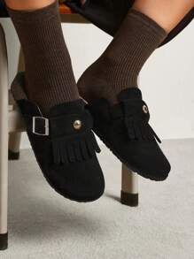 Solecia Giày Mule Mũi Tròn Đế Bằng Màu Đen Màu Đen Giáng Sinh Cho Giáng Sinh Và Năm Mới Phong Cách Ngày Lễ Thu Đông Valentine - màu đen - Xem 2