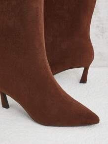 Women's Fashionable & Comfortable Point Toe Side Zipper Kitten Heel Mid-Calf Boots Spring Shoes Spring Break Easter - Brown - View 6