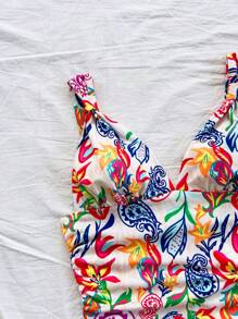 Soleia 1 件女士彩色佩斯利印花褶饰短款吊带背心，适合度假、新年、女士上衣、短款上衣、新年上衣、西方女士、派对女士、圣诞节女士上衣、节日、假日上衣、外出