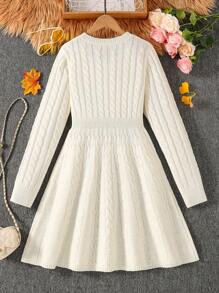 SHEIN 复古粗针织圆领修身蝴蝶结 A 字形长袖毛衣裙，适合少女，适合户外休闲、秋冬季