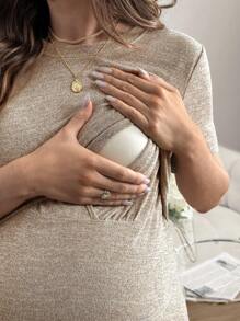 SHEIN 孕妇彩色罗纹针织哺乳孕妇 T 恤