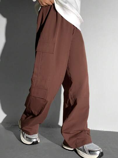 Tween Boy Loose Fit Multi-Pocket Cargo-Style Pants, Suitable For Commuting, School, Casual Daily Wear, Travel, Sports, Spring/Summer/Autumn/Winter Seasons