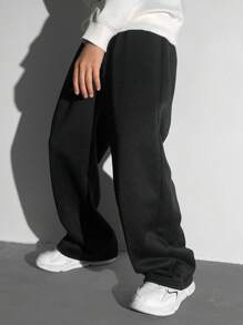 Pantalón de chándal informal 2 en 1 holgado para preadolescentes, gris con texto en inglés, cintura elástica, vintage, adecuado para primavera/verano, escuela, hogar, diario, ejercicio, fiesta de cumpleaños, salidas, todo a juego y sencillo