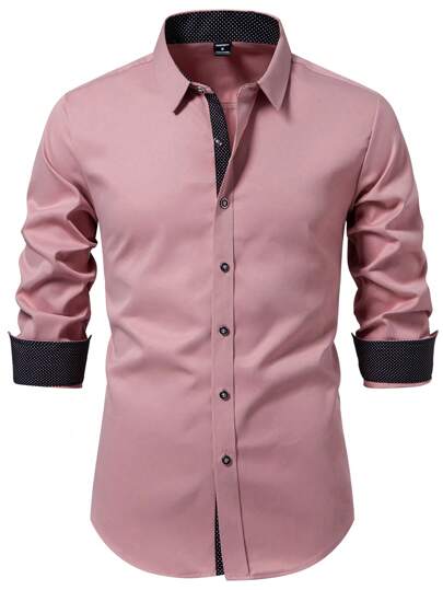 Manfinity Mode Men's Autumn Polka Dot Print Patchwork Design Casual Long Sleeve Shirt, Elegant Shirt, Fashion Shirt, Fall