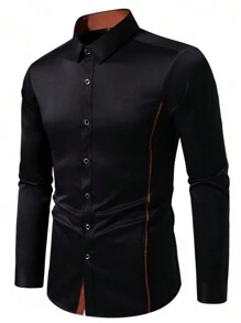 Manfinity Homme Camicia casual con bottoni davanti, da ufficio e per gli spostamenti, adatta per l'autunno, da uomo