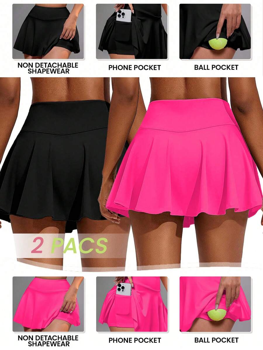 SHEIN 带衬里和口袋的女式裙子，适合羽毛球、网球、瑜伽、健身、跑步、马拉松 - 彩色 - 查看 1