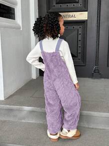 SHEIN 年轻女孩秋冬保暖内衬连体裤，舒适休闲日常穿着 - 紫色 - 查看 2