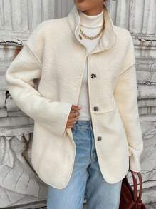 SHEIN LUNE Women Casual Fluffy Pocket Long Sleeve Jacket, Autumn/Winter Winter Women Dress