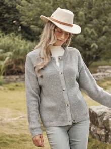 LanaWest 女士田园西式针织开衫，秋冬款 - 灰色 - 查看 1