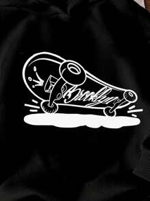 SHEIN Tween Boy Casual Simple Cartoon Scooter Sketch Print Loose Fit Thickened Sweatshirt, Suitable For Autumn/Winter - Black - View 3