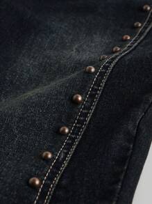 ROMWE J-Fashion Y2K Gyaru Inspired Low Rise Vintage Leopard Print Faux Fur Flared Jeans - Blue - View 4