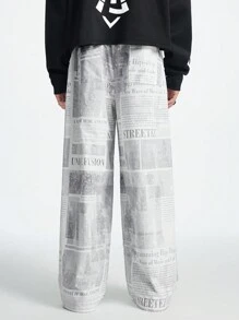 Manfinity VCAY Men's Fashion Newspaper Print Loose Straight-Leg Pants - Grey - View 2