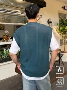 Manfinity CasualKnits 男式纯色圆领无袖休闲背心 - 綠色 - 查看 2