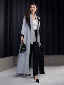 Al Najma Winter Women Gray & Black Contrast Abaya Robe With Blazer Collar - Multicolor - View 7