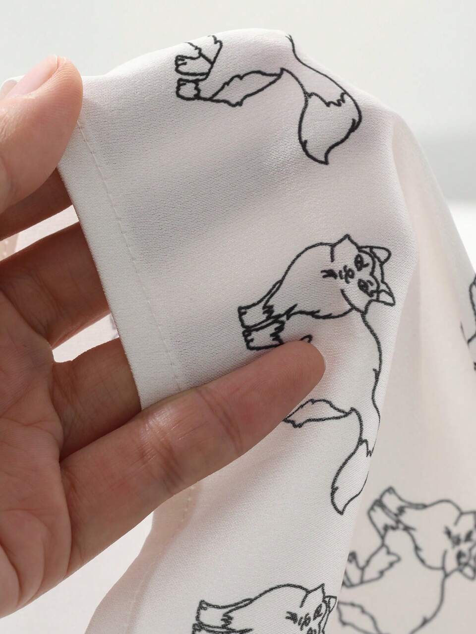 Animal Pattern Allover Print Satin Gather Collar Lantern Sleeve Loose Nightgown Pajama