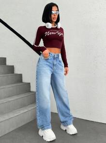 EURMUSE HIGH RISE STRAIGHTY2K STREET STYLE JEAN - Medium Wash - View 5