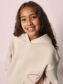 SUMWON 时尚字母 Logo 连帽卫衣运动裤套装，可搭配穿着，宽松舒适，适合秋冬季日常穿着，街头风刺绣字母，适合青少年女孩度假穿着 - 杏色 - 查看 5