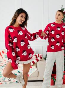 Manfinity VCAY 1pc Christmas Style Casual Cartoon Pattern Knit Sweater, Autumn/Winter - Red - View 4