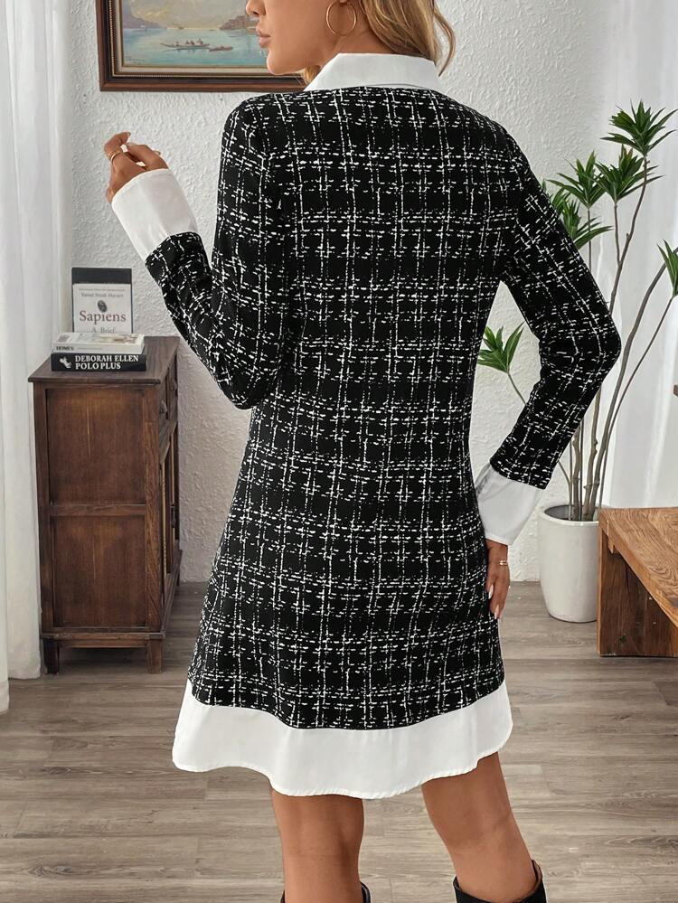 Dresses For Women Elegant Grey Color Blocking With White Trim Office Dress Office Wear Women Business Casual Woman Women's Mini Dress