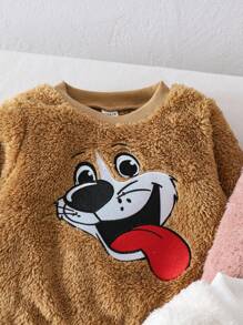 SHEIN Baby Girl Cartoon Rabbit, Duck & Bear Print Fleece Crew Neck Sweatshirts, Warm & Thick, Buy 1 Get 2 Free, Autumn/Winter