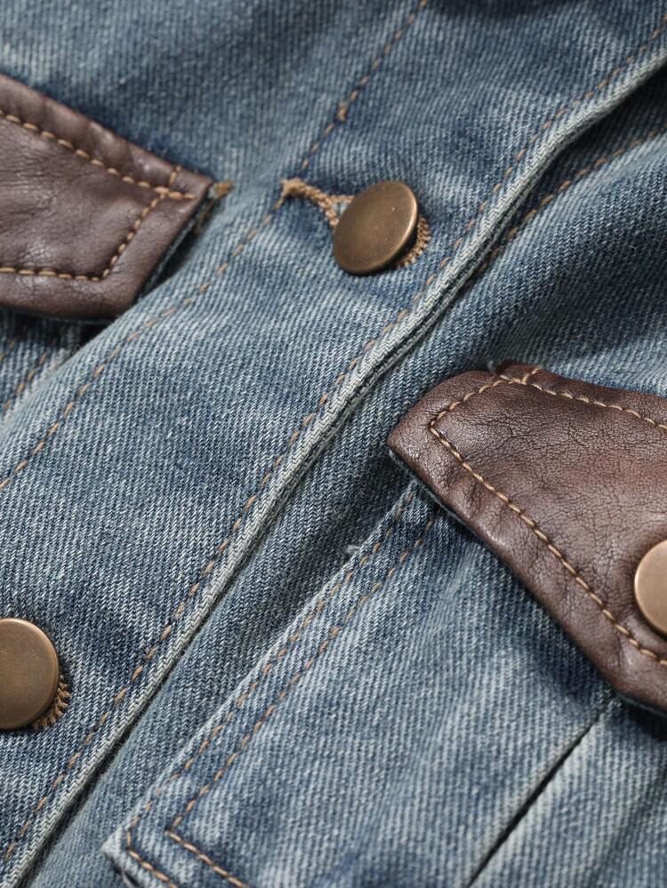 Women's Solid Color Splicing Front Button Long Sleeve Pocket Simplistic Denim Jacket