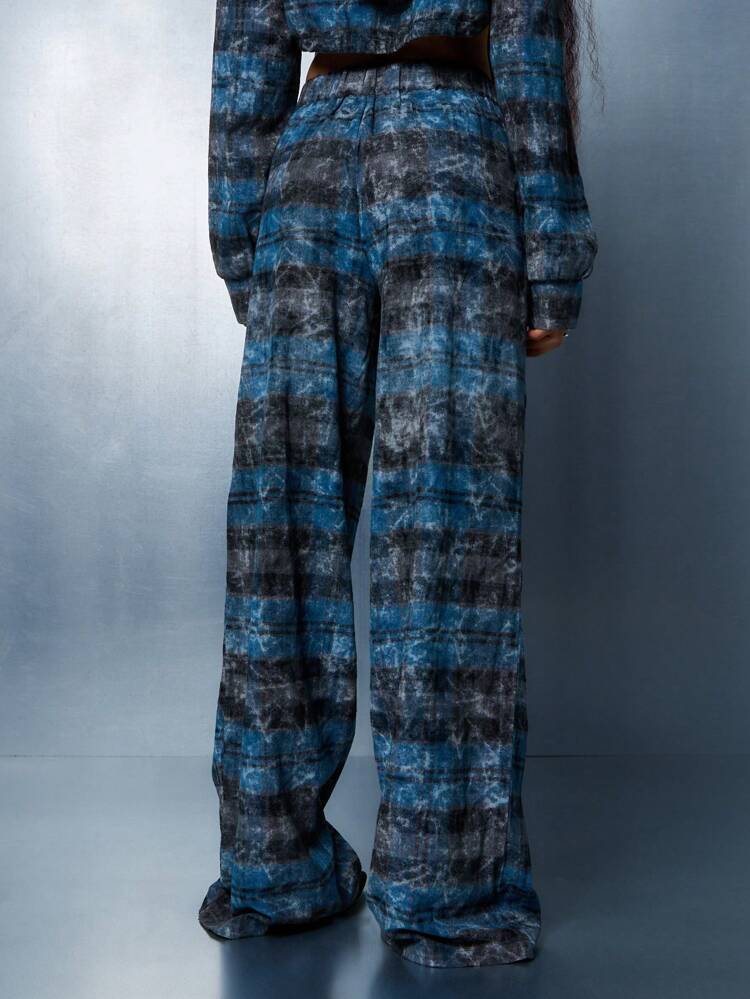 SUMWON Oversized Check Print Wide Leg Trousers