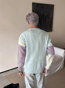 Manfinity Homme 男士撞色纽扣长袖休闲开衫，带口袋，秋冬 - 淡紫色 - 查看 2