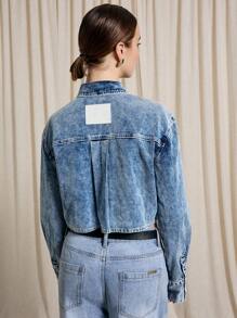 AiiRZ Crop Boxy Denim Shirt - Blue - View 2