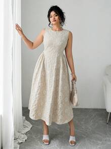 Elenzga Große Größen Maxikleid für Damen, ärmelloser Kleidungsstück mit Jacquard-Strick