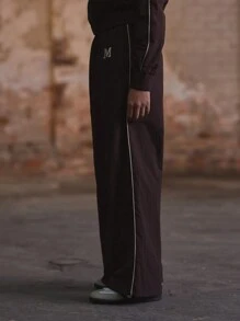 MUSERA Quần thể thao ống rộng thêu họa tiết size M, thích hợp cho kỳ nghỉ, sân bay, trang phục thường ngày mùa hè. - Cà phê nâu - Xem 3