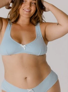 Aralina Curve Soft Blue Contrast Scallop Trim Rib Lingerie Bralette Set