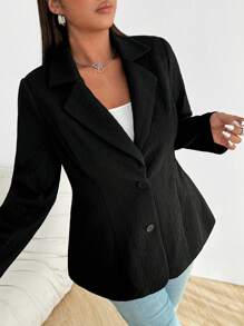 Calvaya Blazer vintage pour femmes en grande taille, à manches longues, en tricot jacquard texturé, noir, style city