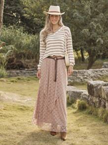 LanaWest Women Lace Waist Asymmetrical Double-Layer Hem - Dusty Pink - View 3