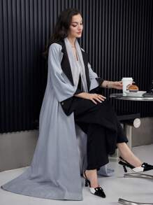 Al Najma Winter Women Gray & Black Contrast Abaya Robe With Blazer Collar - Multicolor - View 8