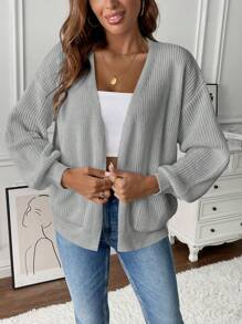 SHEIN LUNE 女式口袋撞色短开衫 - 灰色 - 查看 7