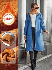 SHEIN Essnce 女士牛仔夹克，休闲时尚，适合日常穿着 - 藍色 - 查看 1