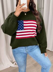 Calvaya Plus Size Crew Neck Graphic Detail Minimalist Casual Pullover Sweater Knit Pullover Fall Winter Outfit