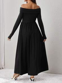 SHEIN Vestido ajustado de manga larga con hombros descubiertos, estilizador y elegante - Negro - Ver 3