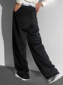 Pantalón de chándal informal 2 en 1 holgado para preadolescentes, gris con texto en inglés, cintura elástica, vintage, adecuado para primavera/verano, escuela, hogar, diario, ejercicio, fiesta de cumpleaños, salidas, todo a juego y sencillo