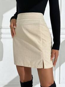 SHEIN Clasi Jupe crayon zippée A-line en velours côtelé pour femme, automne/hiver