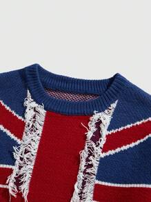 ROMWE MEN Street Life Boys' Round Neck National Flag Knit Sweater, Street Fashion